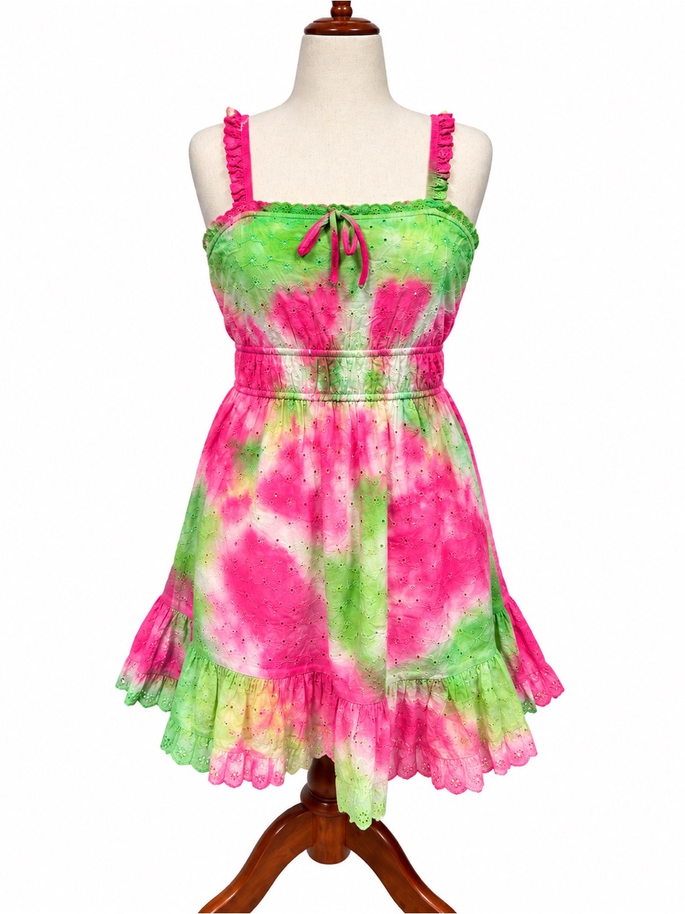 Adult XS Tie Dye Pink & Lime Green Sun dress
